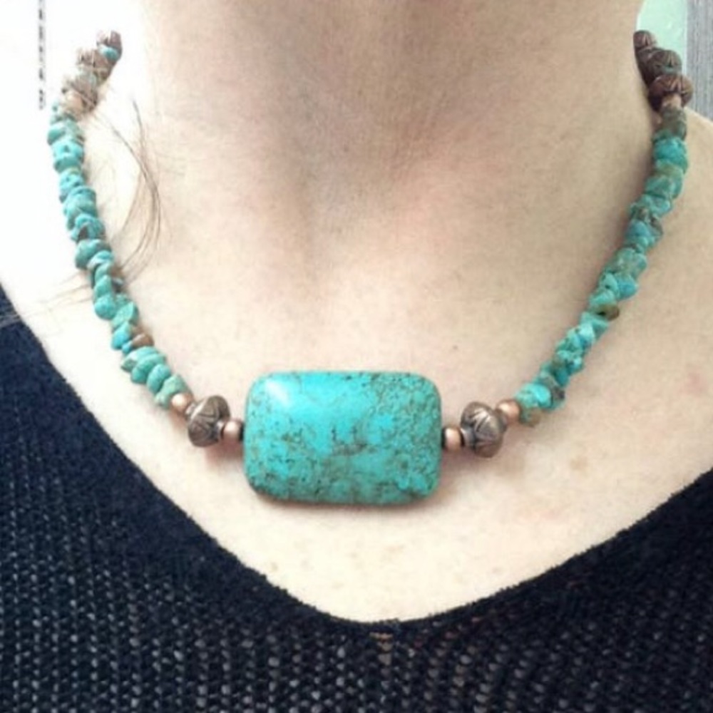 OOAK Turquoise and Copper Beaded Necklace